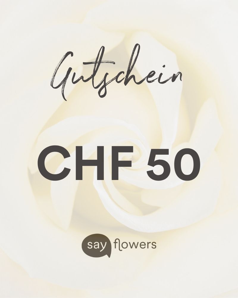 SayFlowers Gutschein CHF 50 SayFlowers Gutschein CHF 50 ist einlösbar im Onlineshop und gültig für das gesamte Sortiment