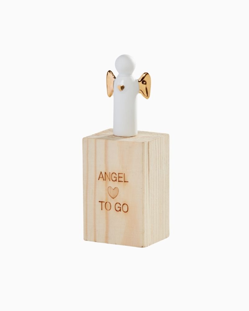 Schutzengel aus Porzellan mit goldenem Decal in Box aus Pinienholz. Bei SayFlower als Geschenk kaufen. 